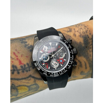 Custom Seiko Mod • Black Candy Skull Daytona Quartz Chronograph • 39.5mm